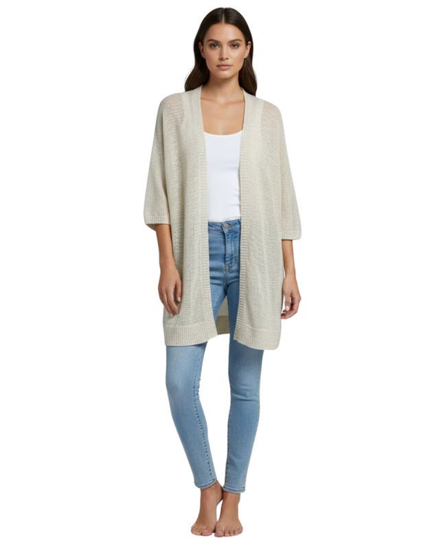 ROXY Cream Open Knit Relaxed Cardigan