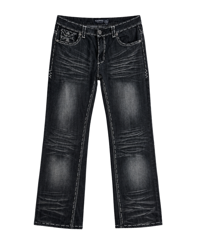 HAYDEN.K Black Distressed Contrast Stitch Wings Jeans