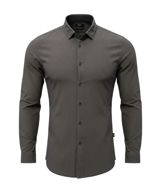 BOSS Regular Fit Grey Micro-Stripe Long Sleeve Shirt