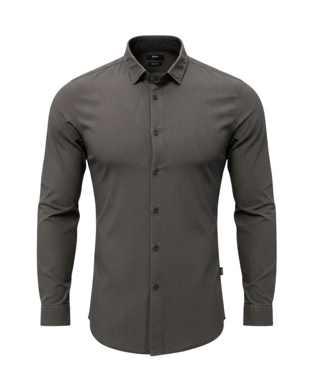 BOSS Regular Fit Grey Micro-Stripe Long Sleeve Shirt