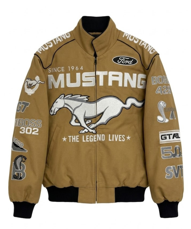 Reworked Tan Ford Mustang NASCAR Racing Jacket
