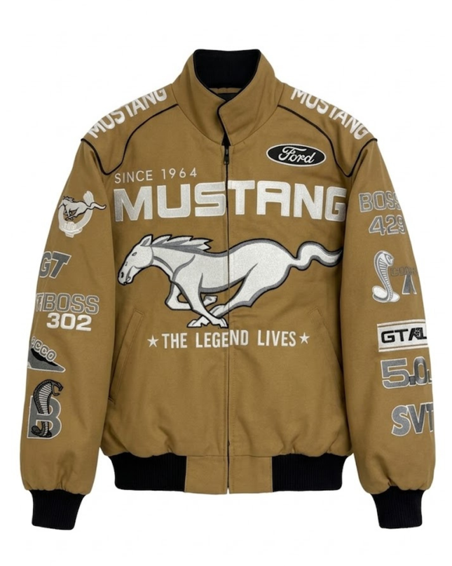 Reworked Tan Ford Mustang NASCAR Racing Jacket