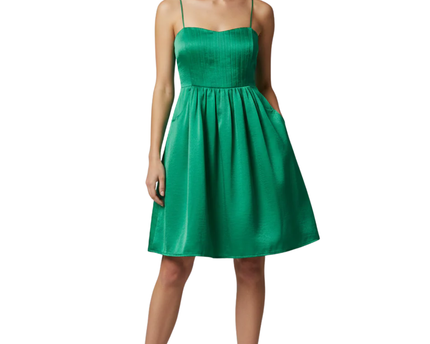 Mango Suit Emerald Green Pleated Strappy Mini Dress