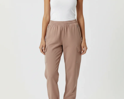 Zara Tan High-Waisted Cargo Utility Joggers