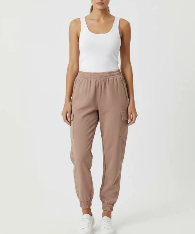 Zara Tan High-Waisted Cargo Utility Joggers