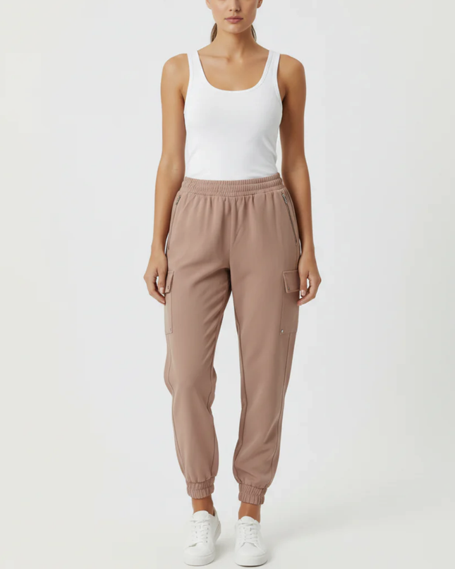 Zara Tan High-Waisted Cargo Utility Joggers