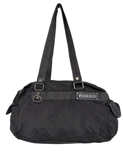 Fossil Black Nylon Silver Metal Logo & Utility Webbing Straps Bowler Bag