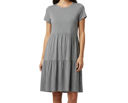 Forever 21 Grey Short Sleeve Tiered Mini Dress