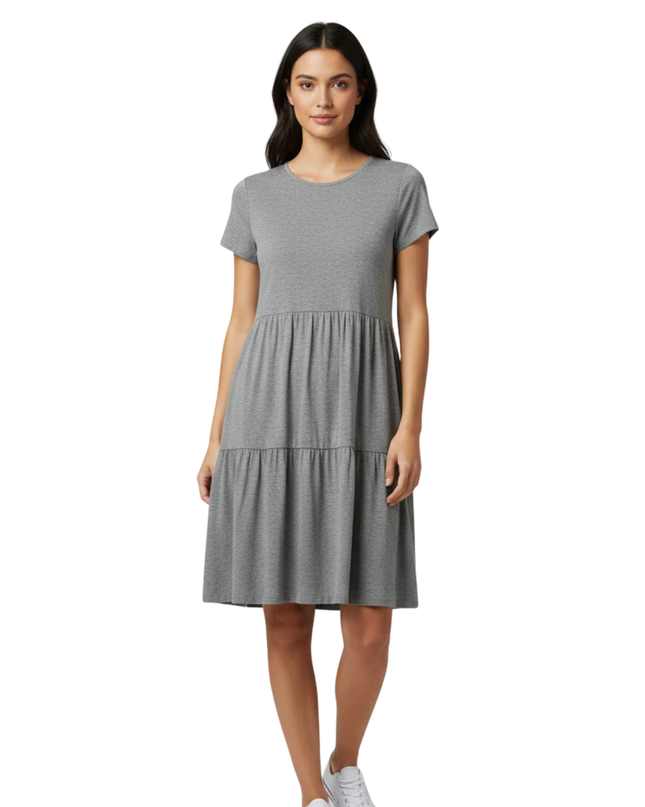 Forever 21 Grey Short Sleeve Tiered Mini Dress
