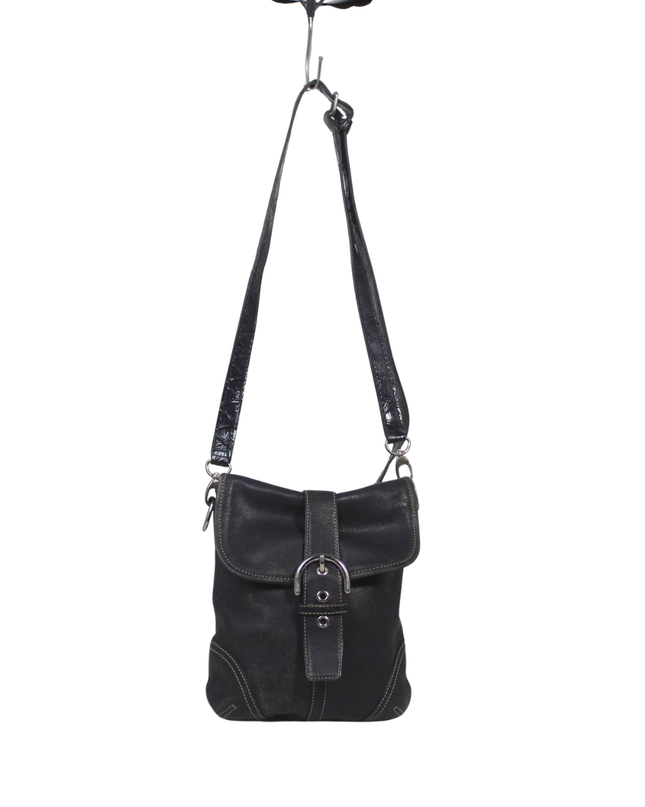 Coach Black Leather Buckle Crossbody Bag
