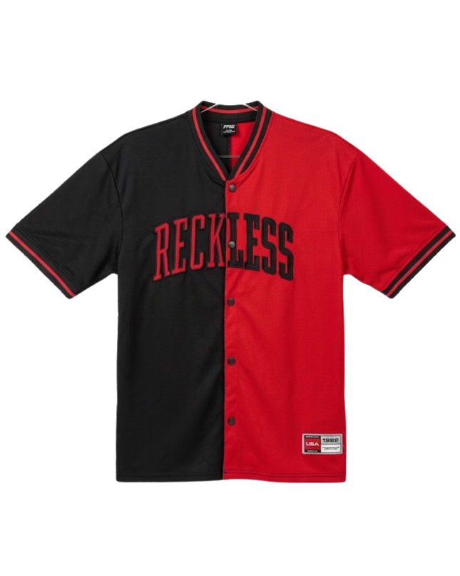 FSBN Red and Black Reckless Graphic Button-Up Baseball Jersey