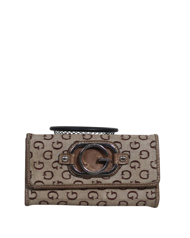 Guess Brown Monogram Logo Wallet Clutch