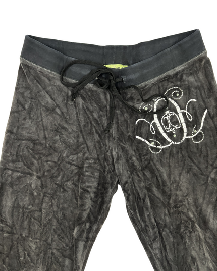 Juicy Couture Grey Velour Rhinestone Monogram Tracksuit Pants- S | Waist: 26"