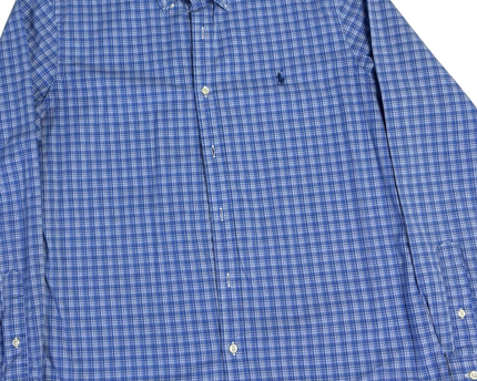 Ralph Lauren Blue Plaid Slim Fit Cotton Stretch Shirt