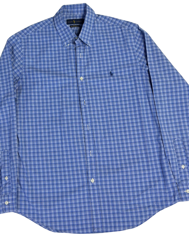 Ralph Lauren Blue Plaid Slim Fit Cotton Stretch Shirt