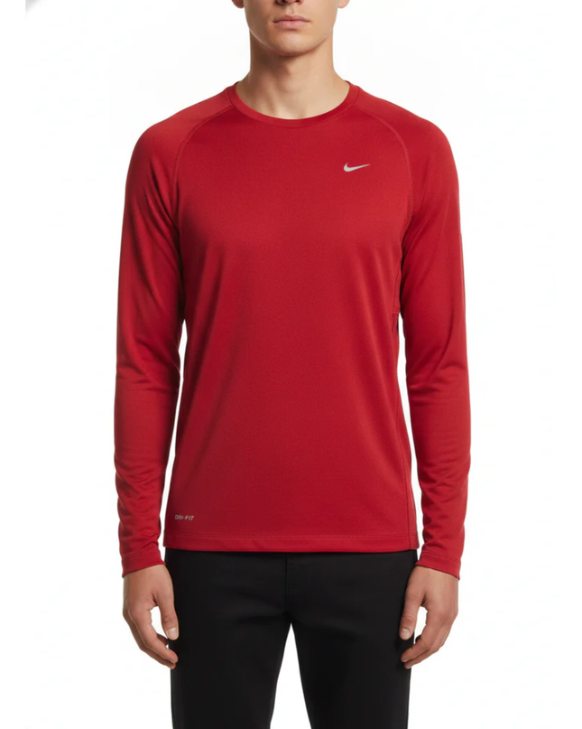 Nike Red Running V-Neck Long Sleeve Sports T-Shirt
