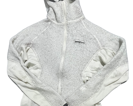 Patagonia White High-Loft Fleece Hooded Jacket