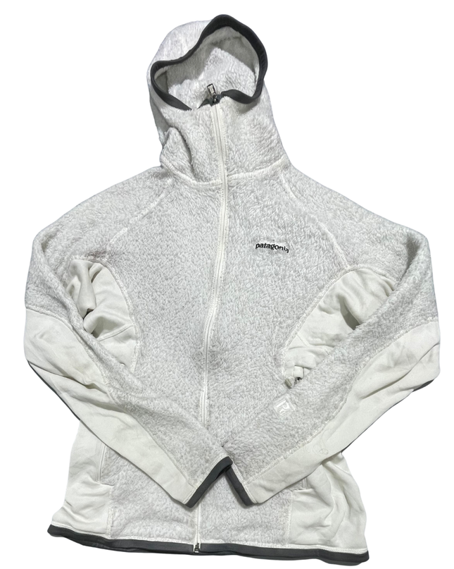 Patagonia White High-Loft Fleece Hooded Jacket