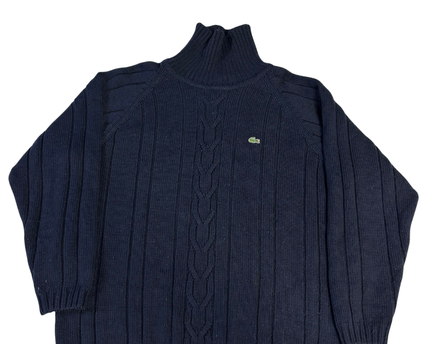 Lacoste Navy Ribbed Cable Knit Turtleneck Sweater