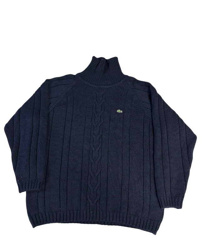 Lacoste Navy Ribbed Cable Knit Turtleneck Sweater