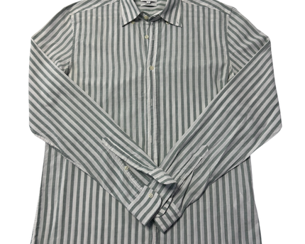 Reiss Green and White Striped Regular Fit Button-Down Shirt
