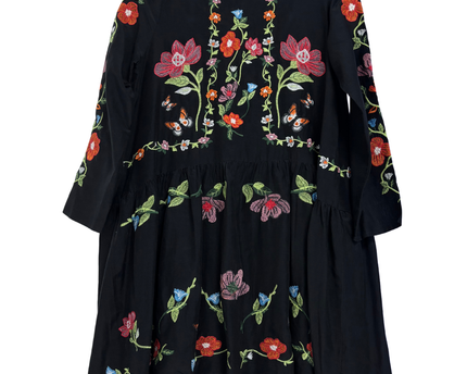 Zara Woman Black Floral Embroidered Mini Dress
