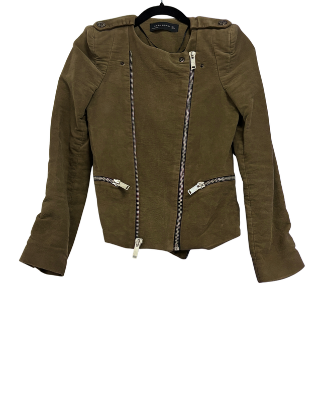 Zara Woman Brown Asymmetric Moto Jacket