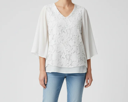 KOTON White Floral Lace Tie-Back Blouse