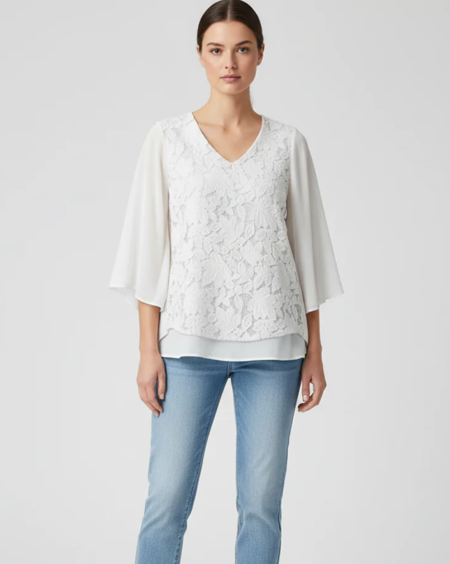 KOTON White Floral Lace Tie-Back Blouse