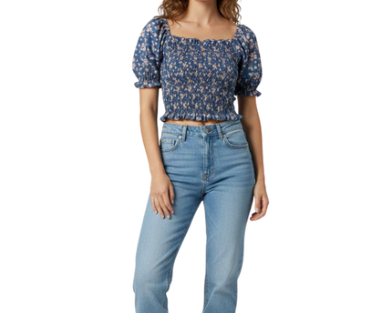 ITALY Series Blue Floral Smocked Puff Sleeve Top