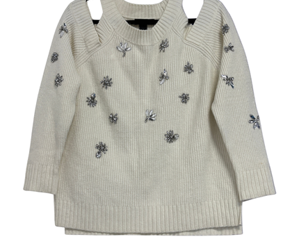 INC International Concepts Off-White Embellished Cold-Shoulder Sweater