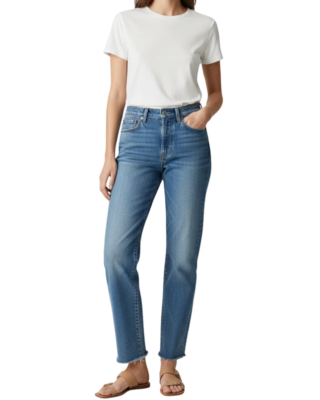 Levi's Blue Wedgie Straight Raw Hem Jeans