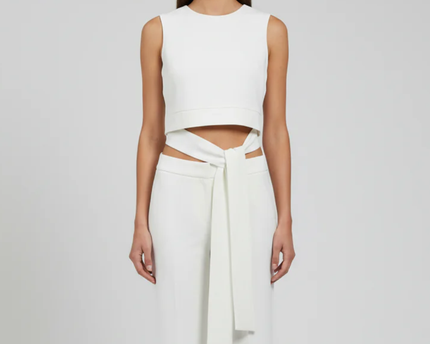 Danoff White Sleeveless Tie-Waist Crop Top