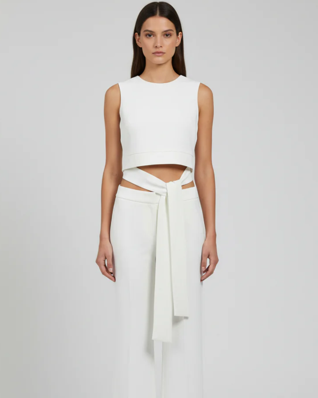Danoff White Sleeveless Tie-Waist Crop Top