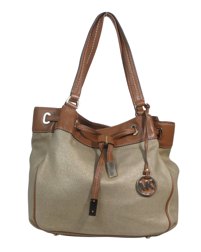 Michael Kors Beige Metallic Woven Drawstring Shoulder Bag