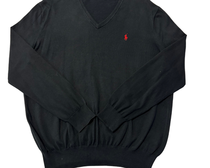 Polo Ralph Lauren Black Pima Cotton V-Neck Sweater