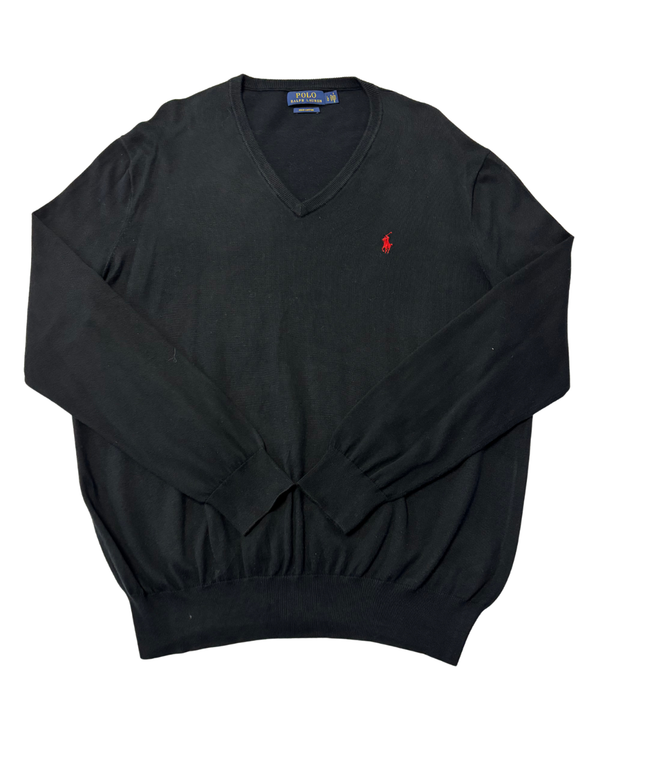 Polo Ralph Lauren Black Pima Cotton V-Neck Sweater