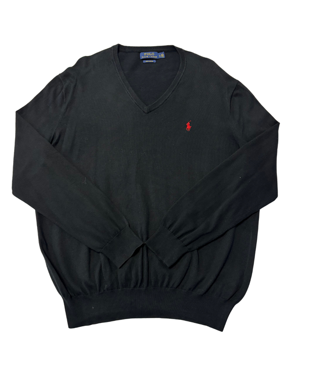 Polo Ralph Lauren Black Pima Cotton V-Neck Sweater