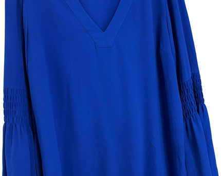 Michael Kors Royal Blue Smocked Bell Sleeve V-Neck Blouse