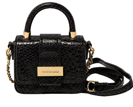 Roccobarocco Black Snakeskin-Embossed Mini Top-Handle Bag
