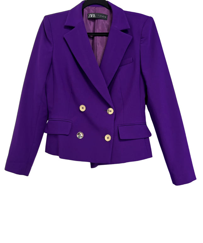 Zara Purple Double-Breasted Tailored Blazer