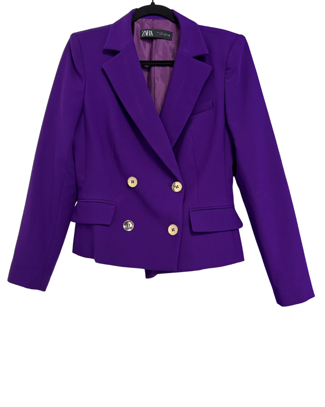 Zara Purple Double-Breasted Tailored Blazer