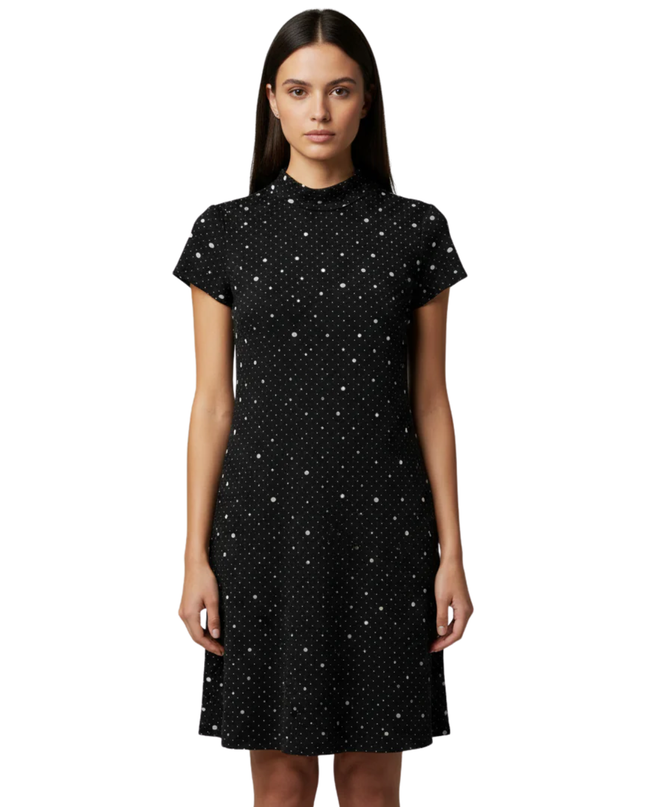 Forever 21 Black Polka Dot Mock Neck Mini Dress