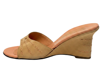 Chanel Beige Suede Wedge Sandals