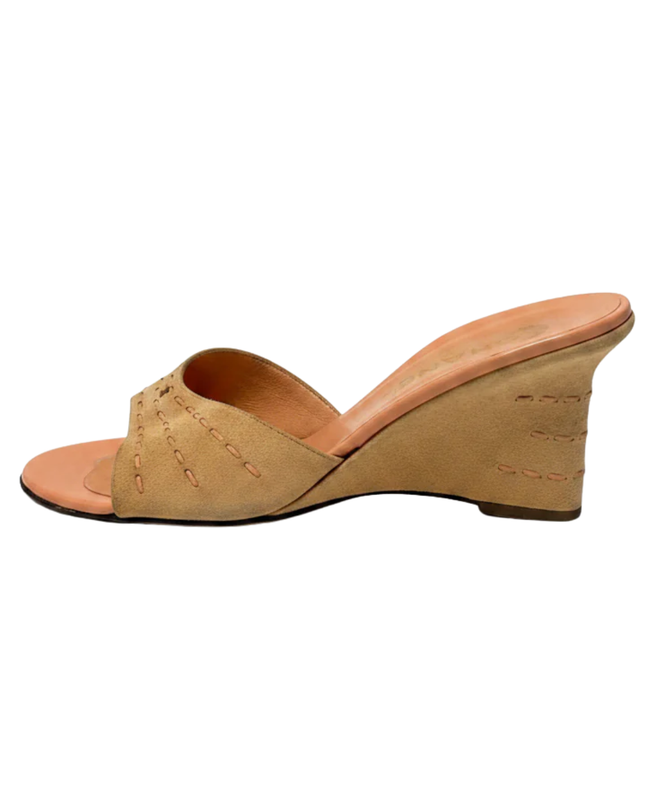 Chanel Beige Suede Wedge Sandals
