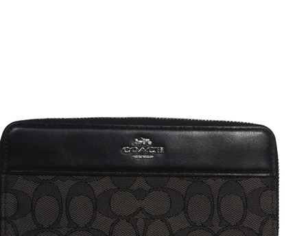 Coach Black & Brown Signature Zip-Around Wallet