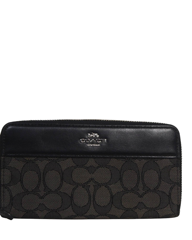 Coach Black & Brown Signature Zip-Around Wallet