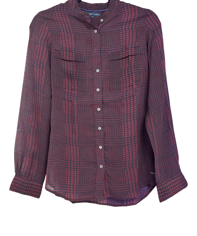 Tommy Hilfiger Maroon Patterned Long Sleeve Button-Down Shirt