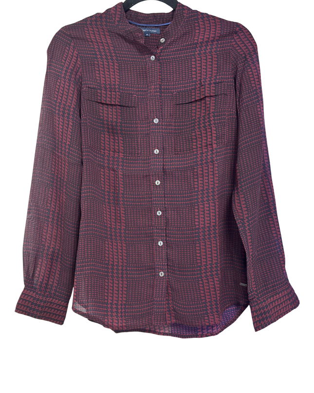 Tommy Hilfiger Maroon Patterned Long Sleeve Button-Down Shirt