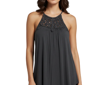 American Eagle Outfitters Charcoal Macrame Halter Tank Top